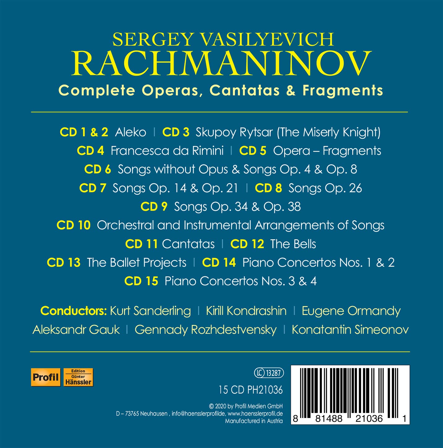 라흐마니노프: 오페라 전곡, 가곡과 관현악곡 (Rachmaninov: Complete Operas, Cantatas & Fragments 1929-1963)