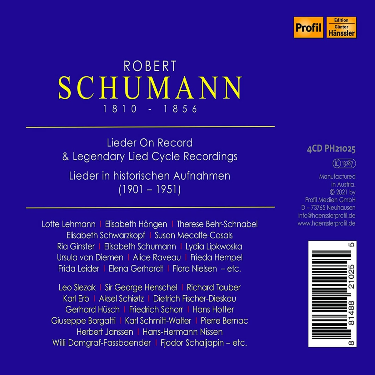 Profil 레이블 슈만 가곡 녹음 모음집 (Schumann Lieder 1901-1951)