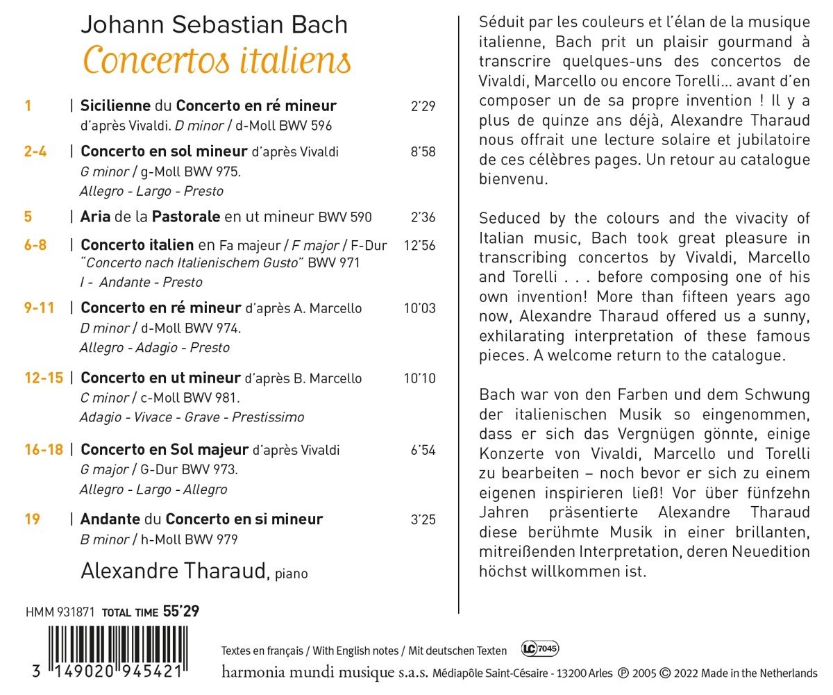 Alexandre Tharaud 바흐: 이탈리아 협주곡 - 알렉상드로 타로 (Bach: Concertos italiens) 