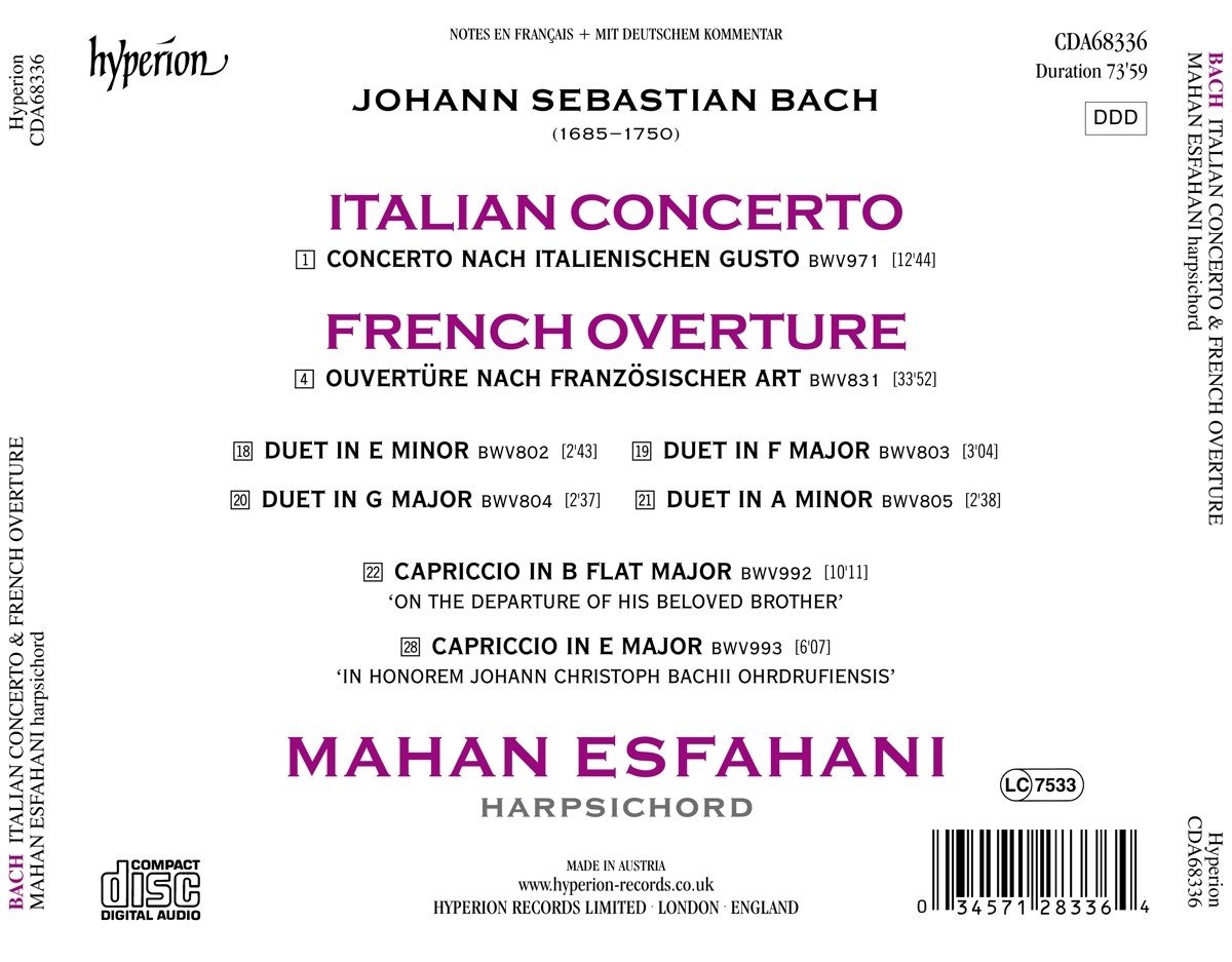 Mahan Esfahani 바흐: 이탈리아 협주곡, 프랑스 풍의 서곡 (Bach: Italian Concerto & French Overture)