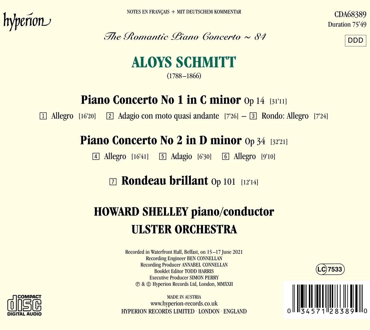 낭만주의 피아노 협주곡 84집 - 알로이스 슈미트 (The Romantic Piano Concerto Vol.84 - Aloys Schmitt)