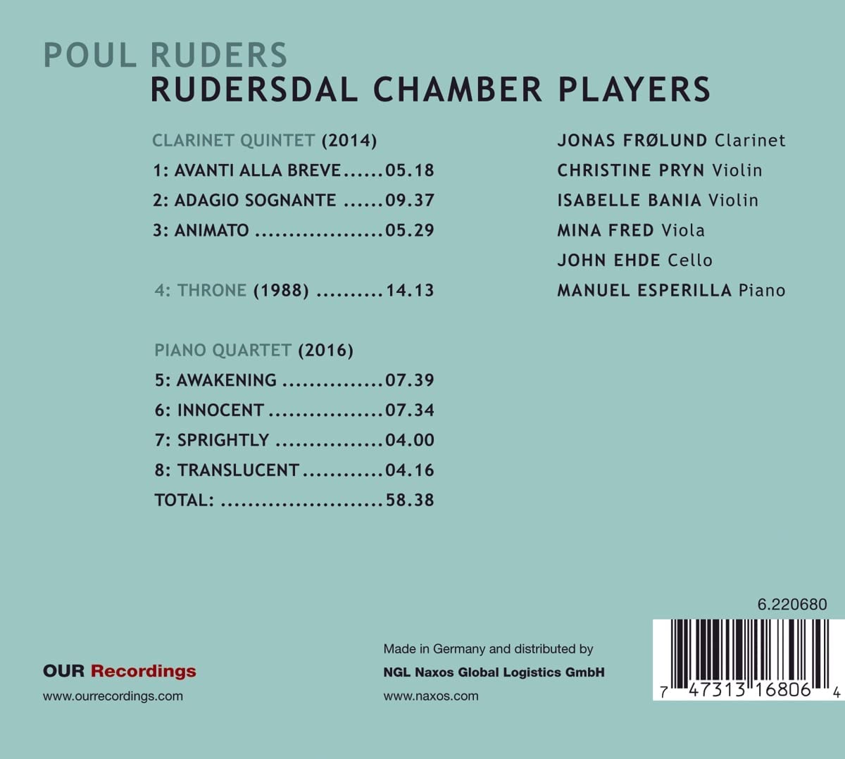 Rudersdal Chamber Players 루데르스: 클라리넷 오중주, 피아노 사중주, 왕좌 (Poul Ruders: Chamber Works)