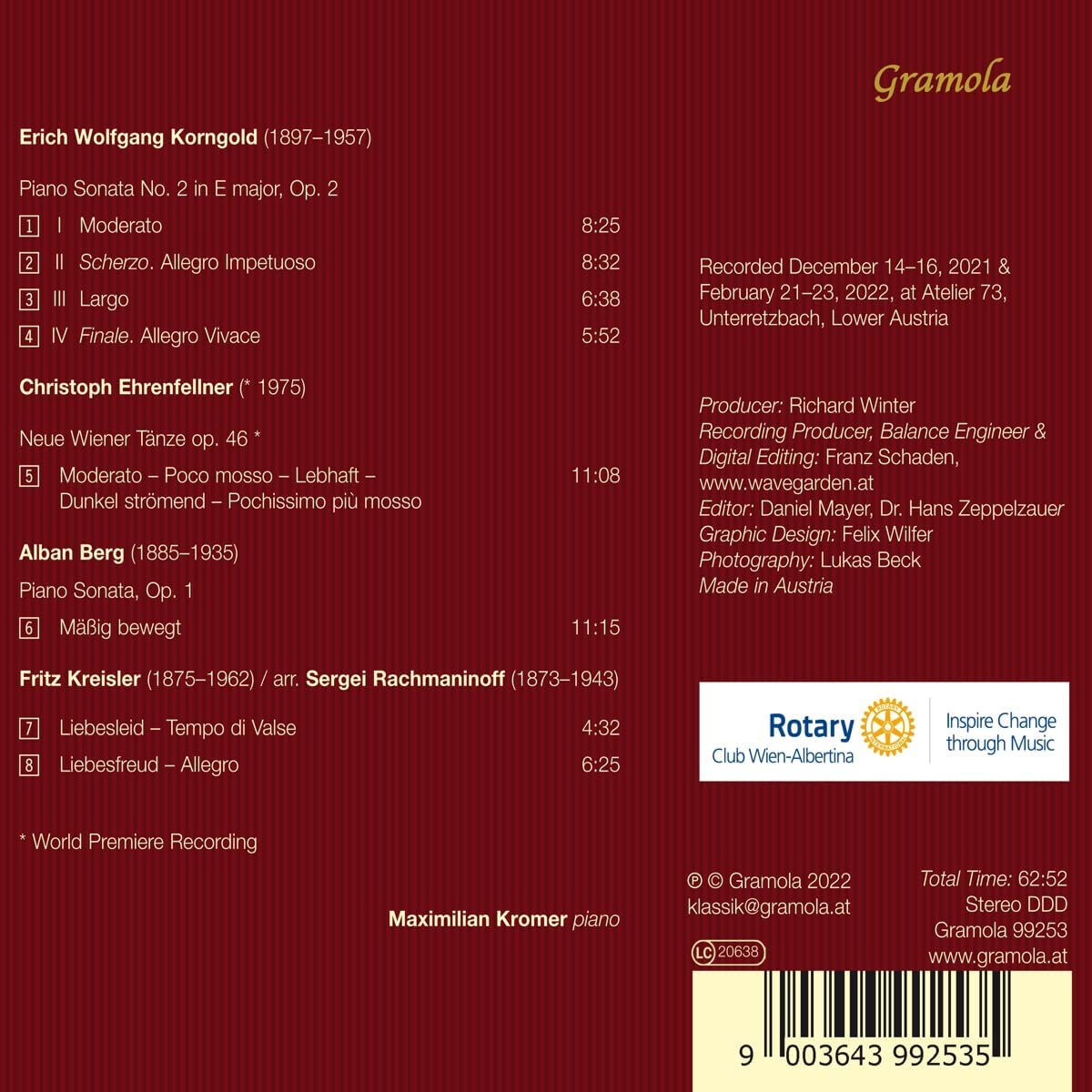 Maximilian Kromer 코른골트: 피아노 소나타 2번 / 베르크: 소나타 / 크라이슬러: 사랑의 슬픔, 사랑의 기쁨 외 (Piano Music From Vienna)
