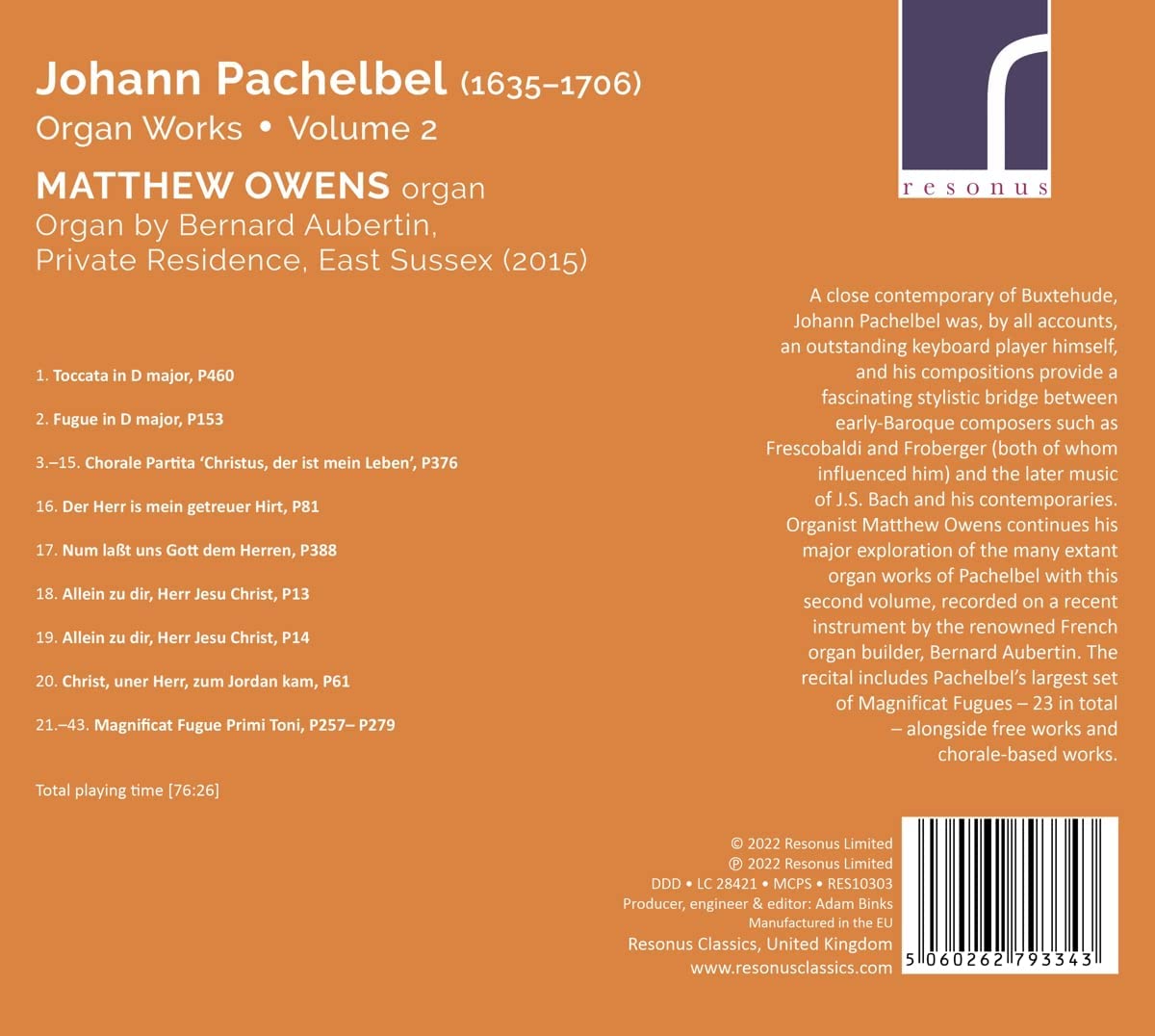 Matthew Owens 파헬벨: 오르간 작품 2집 (Pachelbel: Organ Works Vol. 2)