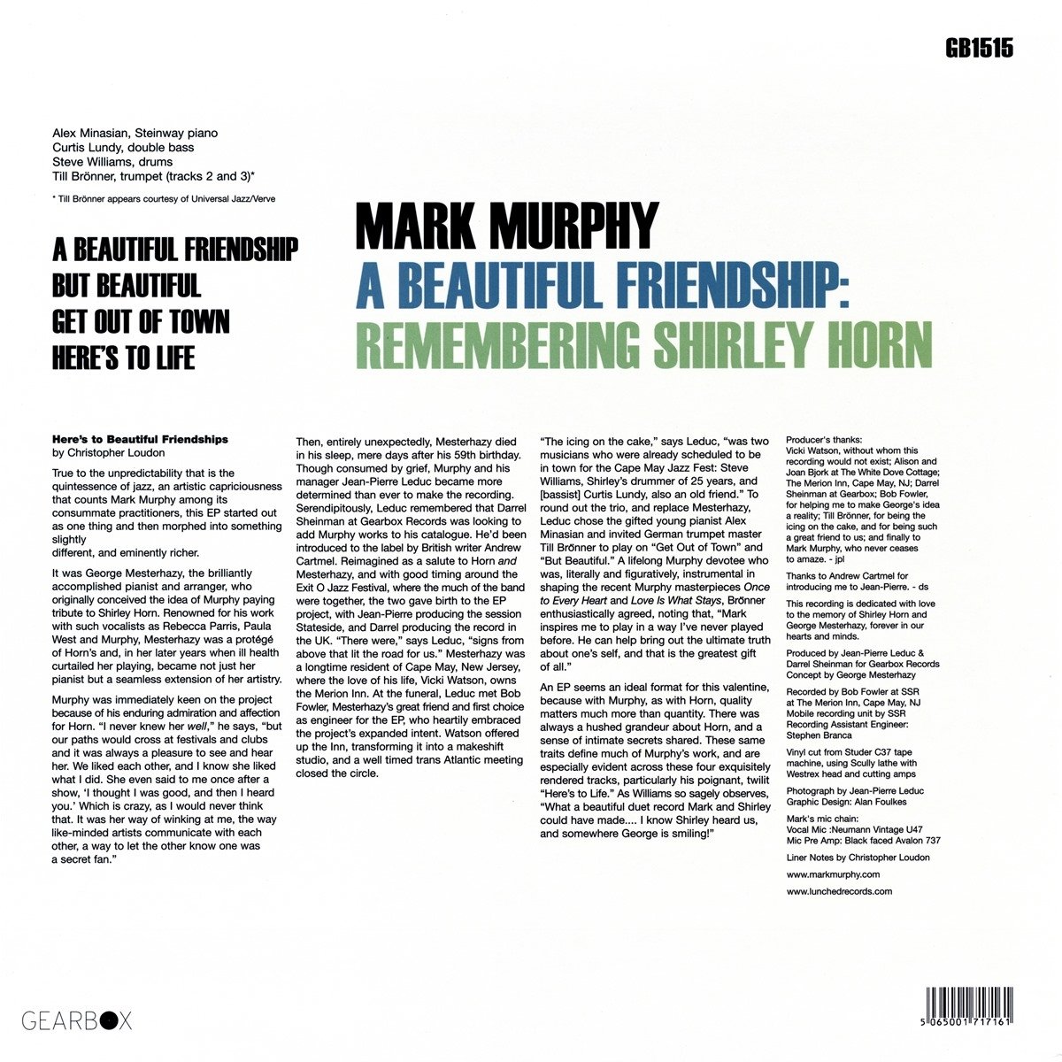 Mark Murphy (마크 머피) - A Beautiful Friendship: Remembering Shirley Horn [LP]