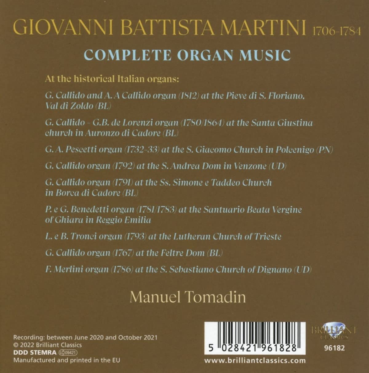 Manuel Tomadin 마르티니: 오르간 독주곡 모음집 (Martin: Complete Organ Music)