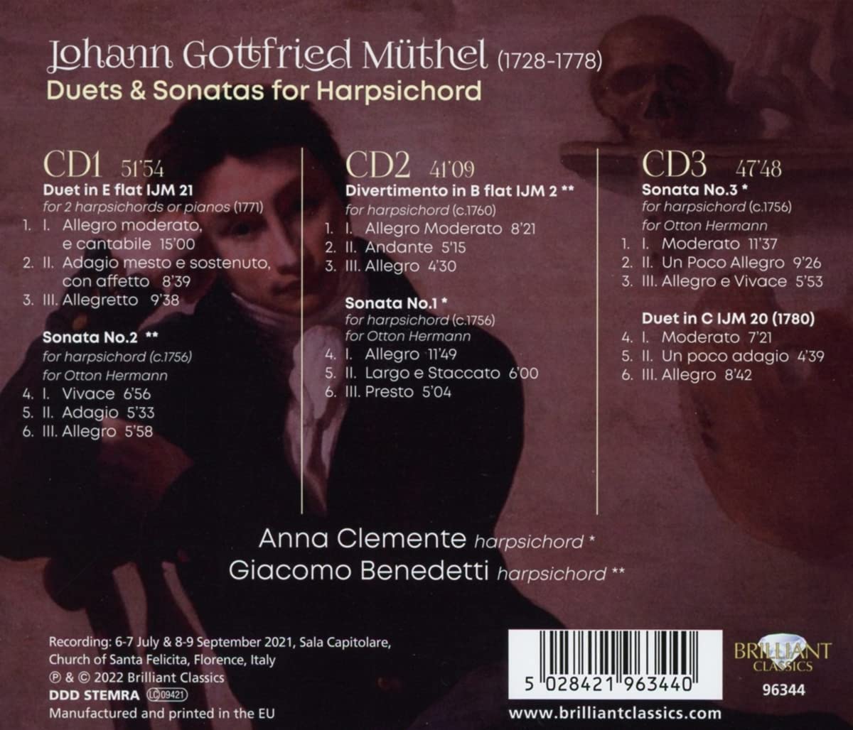 Anne Clemente / Giacomo Benedetti 뮐델: 하프시코드 독주·듀오 모음집 (Muthel: Duets & Sonatas For Harpsichord)