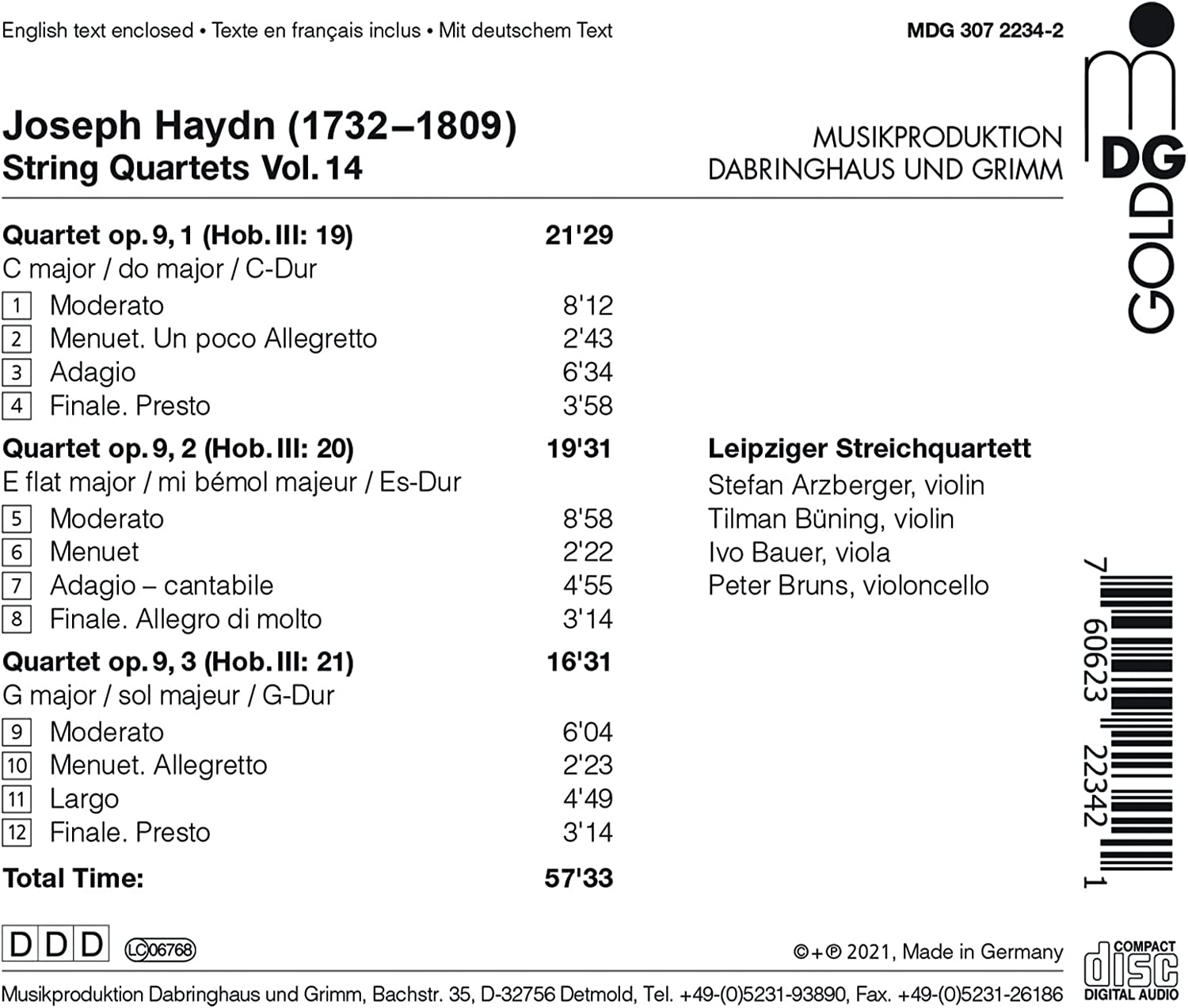 Leipzig String Quartet 하이든: 현악 사중주 14집 (Haydn: String Quartets Vol. 14 - op.9 no. 1, 2 , 3)