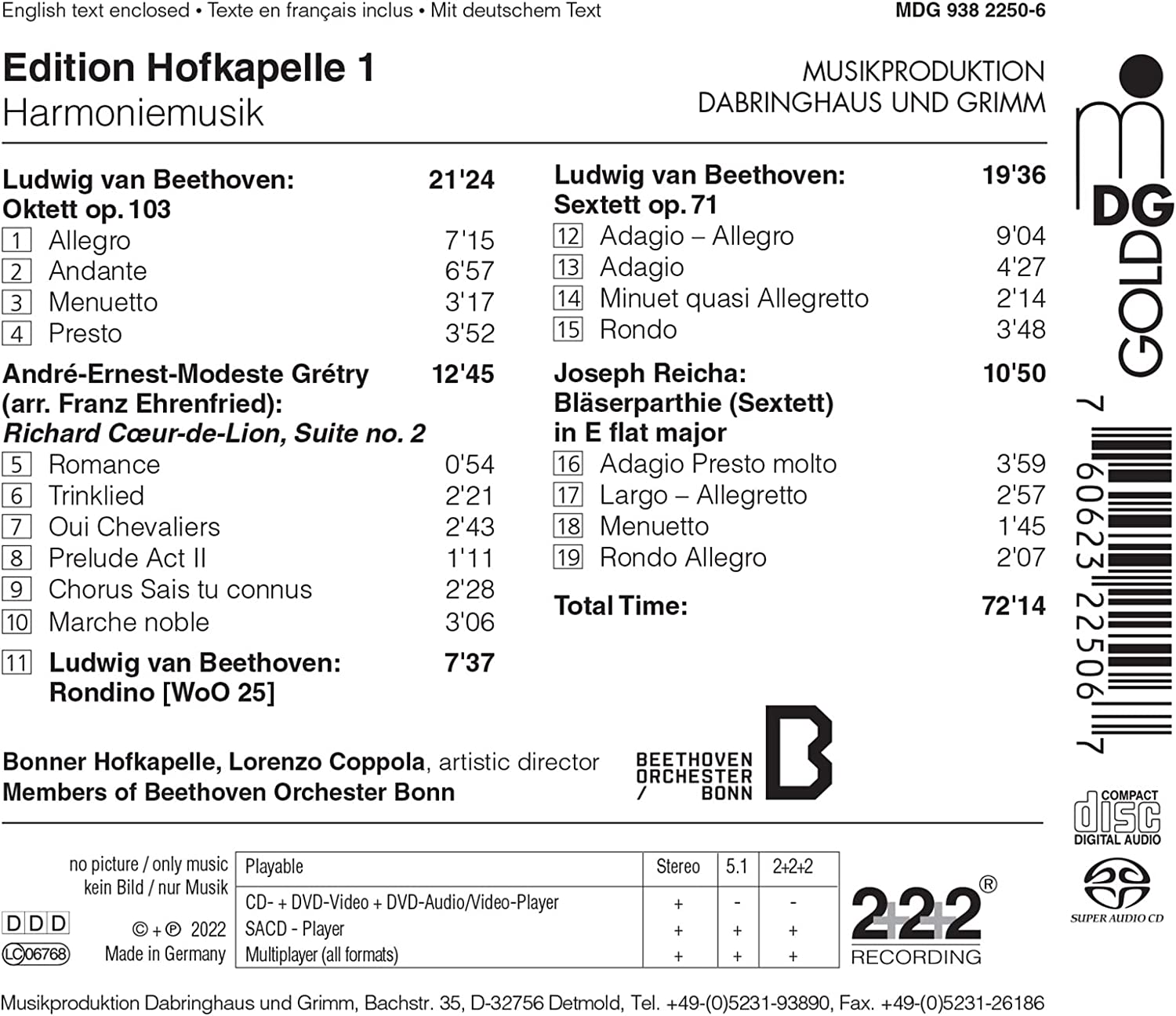 Beethoven Orchester Bonn 베토벤: 목관 실내악 작품집 (Edition Hofkapelle 1: Harmoniemusik)