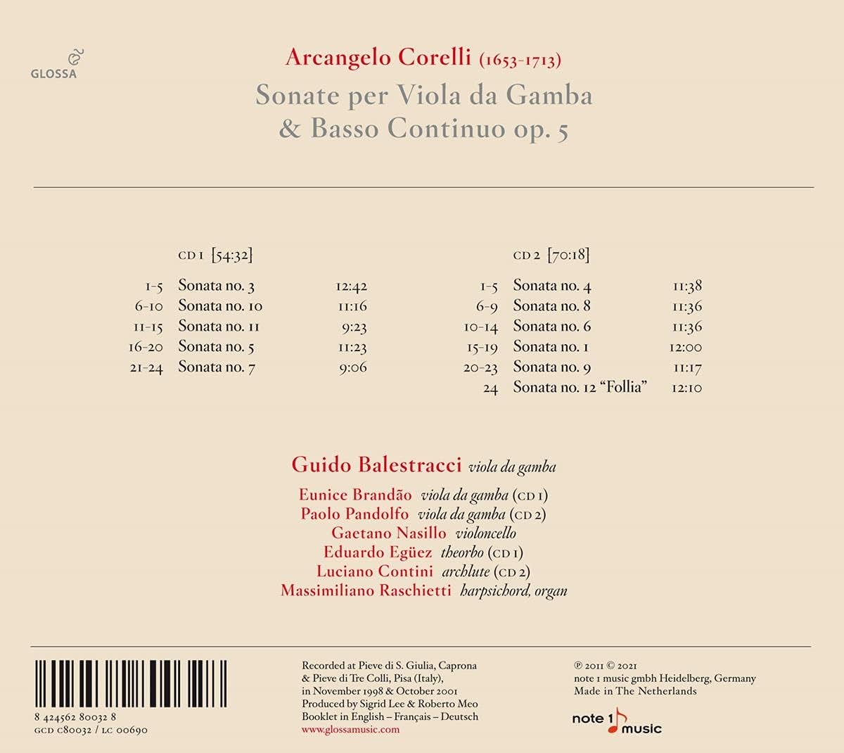 Guido Balestracci 코렐리: 비올라 다 감바 소나타집 - 바이올린 소나타 편곡 (Corelli: Sonatas Per Viola da Gamba & Basso Continuo Op. 5)
