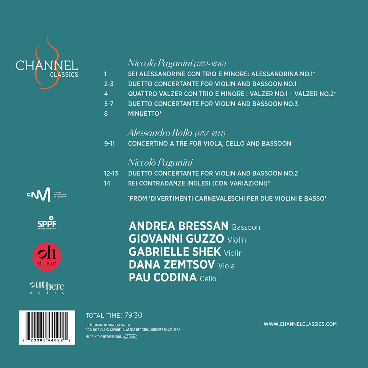 Andrea Bressan / Giovanni Guzzo 파가니니 / 롤라: 현과 바순을 위한 실내악 작품집 (Paganini / Rolla: Chamber Music For Strings and Bassoon)