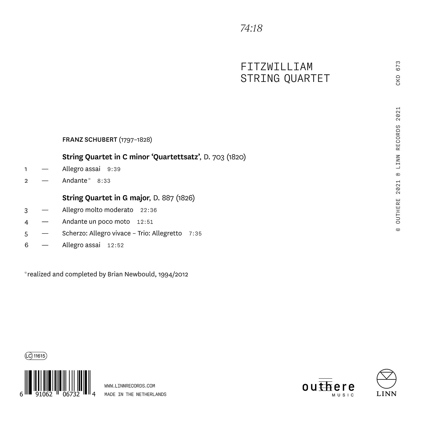 Fitzwilliam Quartet 슈베르트: 현악 사중주 12번, 15번 (Schubert: Late String Quartets `Quartettsatz')