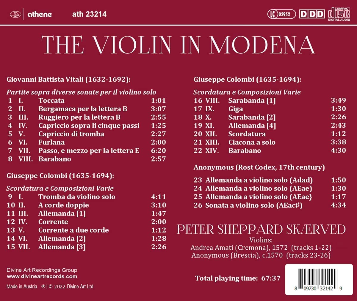Peter Sheppard Skaerved 비탈리: 파르티타 / 콜롬비: 변칙조율과 다양한 작곡 등 (The Violin In Modena)