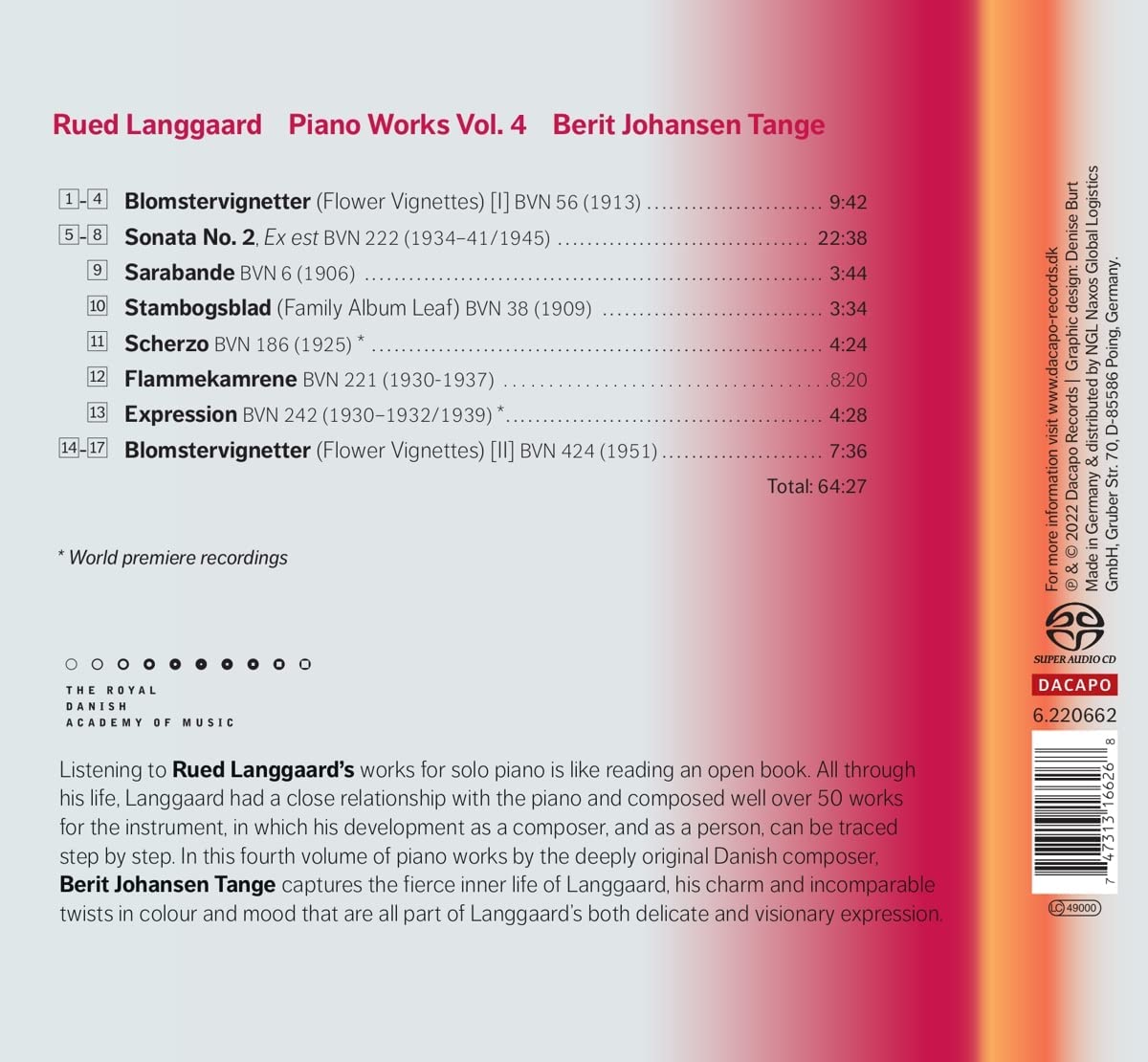 Berit Johansen Tange 루에드 랑고르: 피아노 작품 4집 (Rued Langgaard: Piano Works Vol.4)