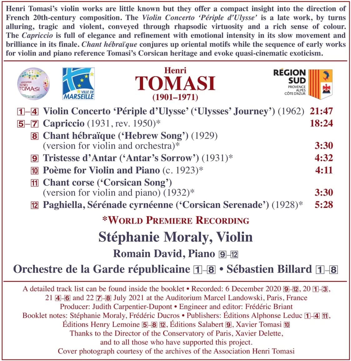 Stephanie Moraly 앙리 토마지: 바이올린을 위한 작품 전집 (Henri Tomasi: Complete Violin Works)