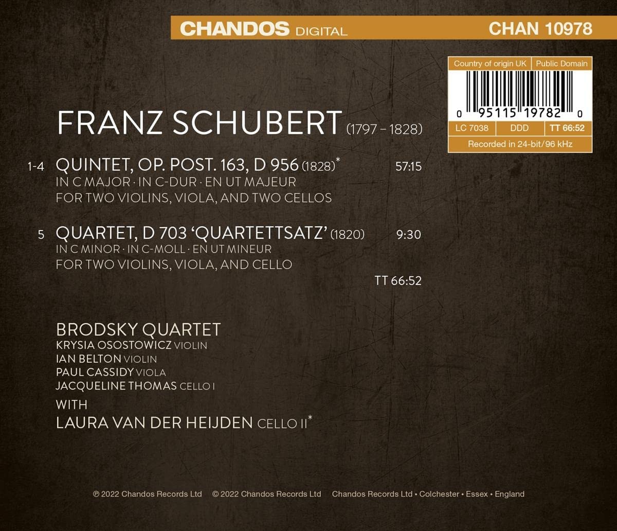 Brodsky Quartet 슈베르트: 현악 사중주 12번 '단악장', 현악 5중주 (Schubert: String Quartet D.703 'Quartettsatz' D.956)