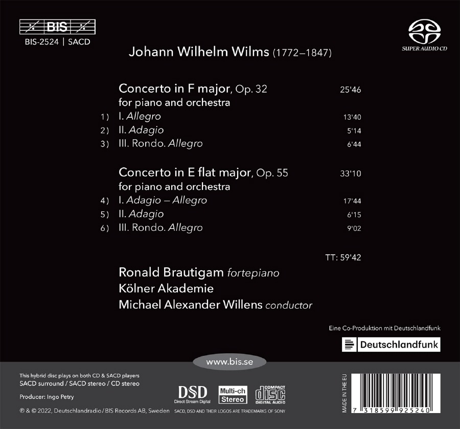 Ronald Brautigam 빌름스: 피아노 협주곡 2집 (Johann Wilhelm Wilms: The Piano Concertos Vol.2)