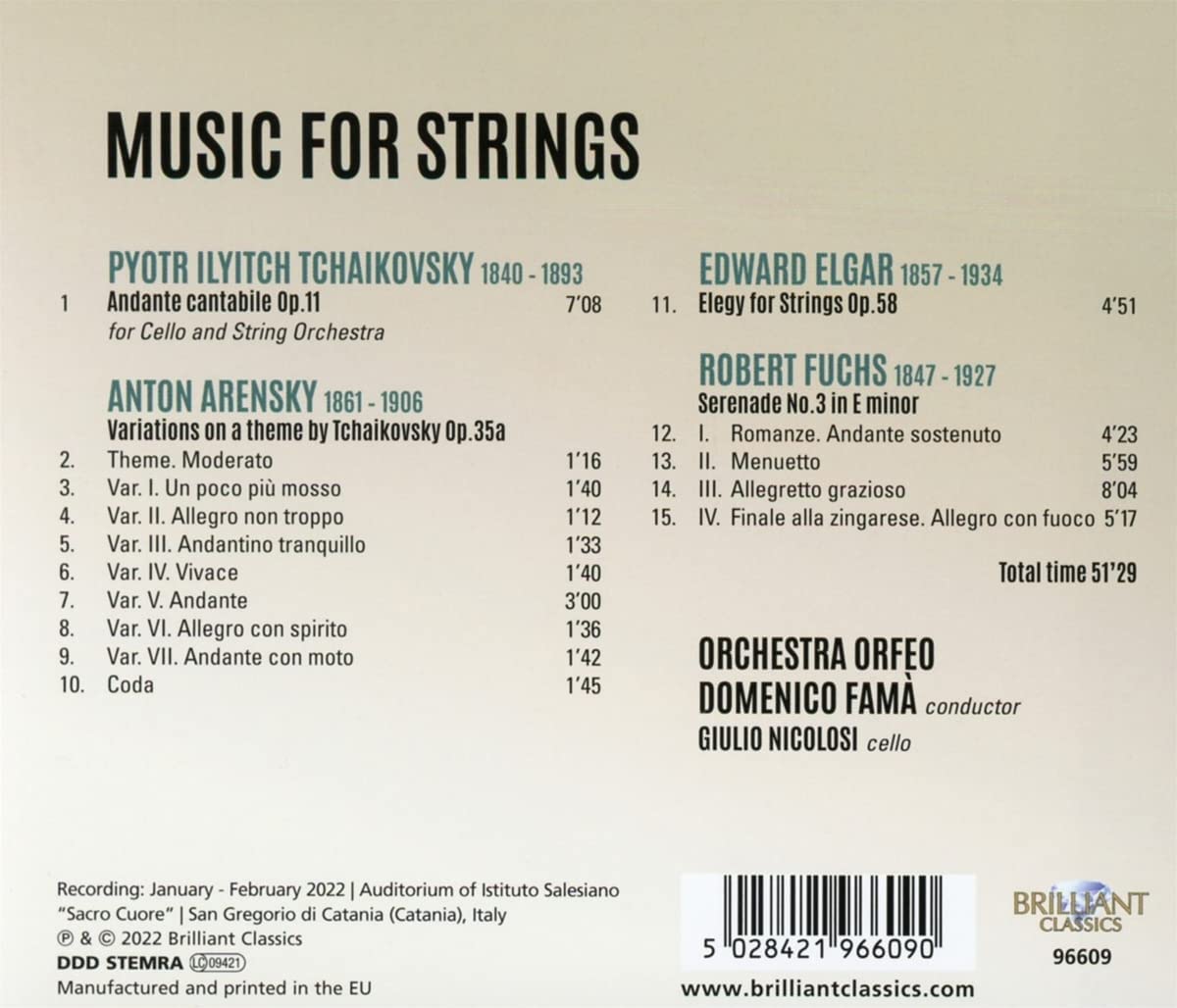 Domenico Fama 현을 위한 음악 - 차이콥스키 / 아렌스키 / 엘가 / 푹스 작품 모음집 (Music for Strings by Elgar, Arensky, Tchaikovsky, Fuchs)