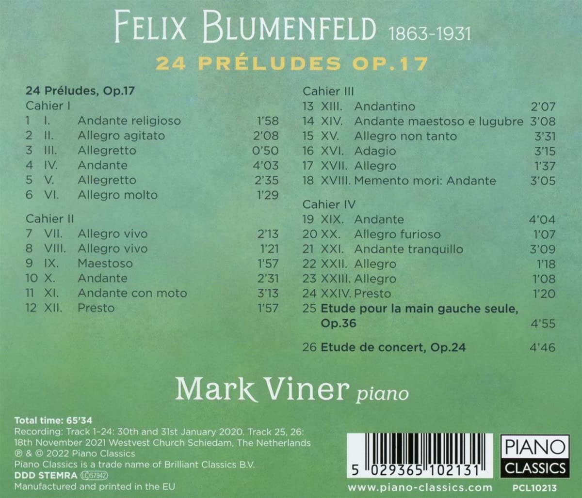 Mark Viner 블루멘펠트: 24개의 전주곡 (Felix Blumenfeld: 24 Preludes Op.17)