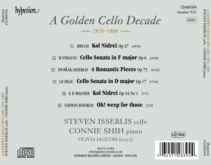 Steven Isserlis 첼로, 황금의 10년 1878-1888 (A Golden Cello Decade 1878-1888)