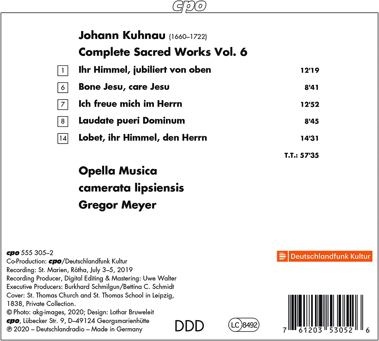 Camerata Lipsiensis 요한 쿠나우: 종교음악 작품 6집 (Johann Kuhnau: Complete Sacred Works Vol. 6)