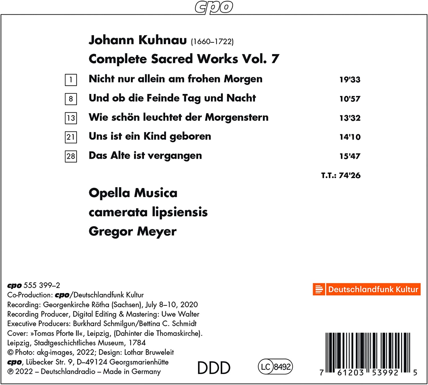 Camerata Lipsiensis 요한 쿠나우: 종교음악 작품 7집 (Johann Kuhnau: Complete Sacred Works Vol. 7)