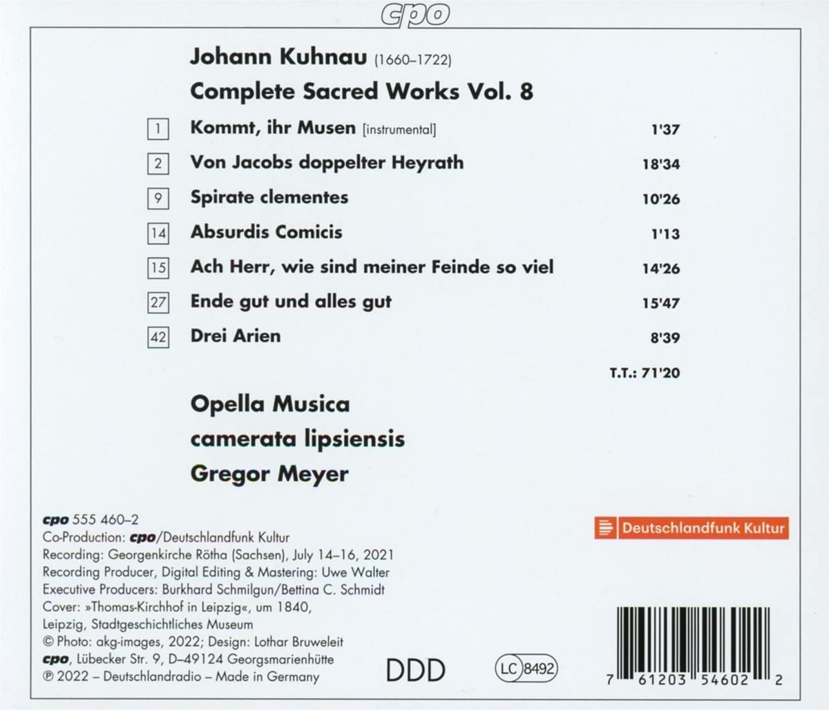 Camerata Lipsiensis 요한 쿠나우: 종교음악 작품 8집 (Johann Kuhnau: Complete Sacred Works Vol. 8)