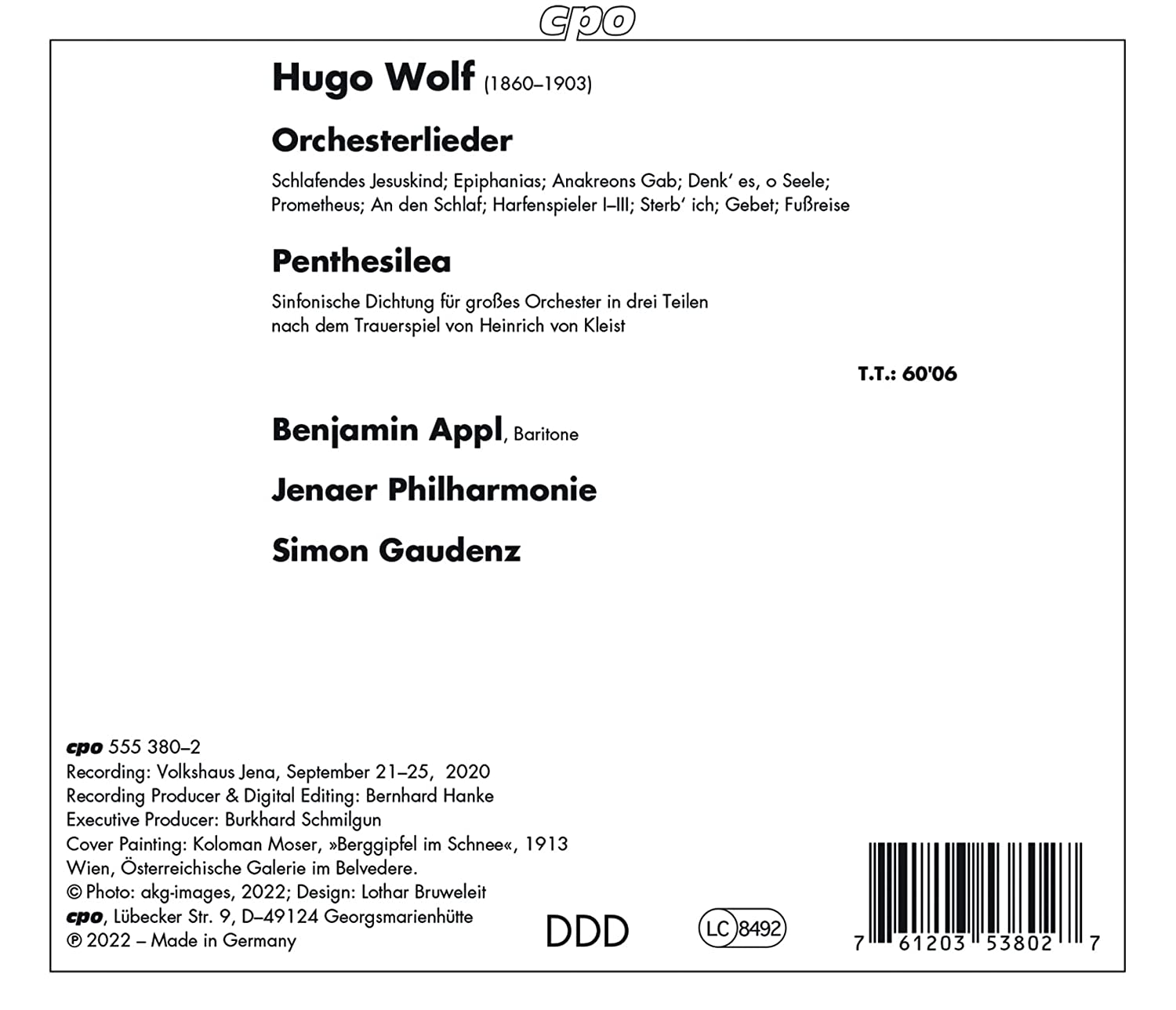 Benjamin Appl 볼프: 관현악 가곡집, '펜테실레이아' (Wolf: Orchesterlieder, Penthesilea)