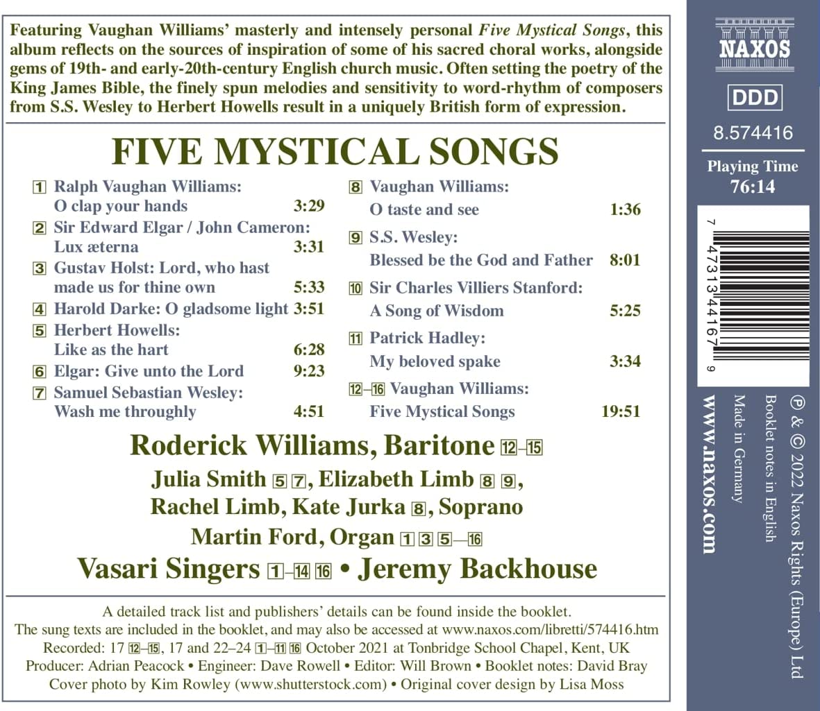 영국 작곡가들의 코럴 앤섬 작품집 - 본 윌리엄스: 5편의 신비한 노래 외 (Vaughan Williams: Five Mystical Songs and Other British Choral Anthems)