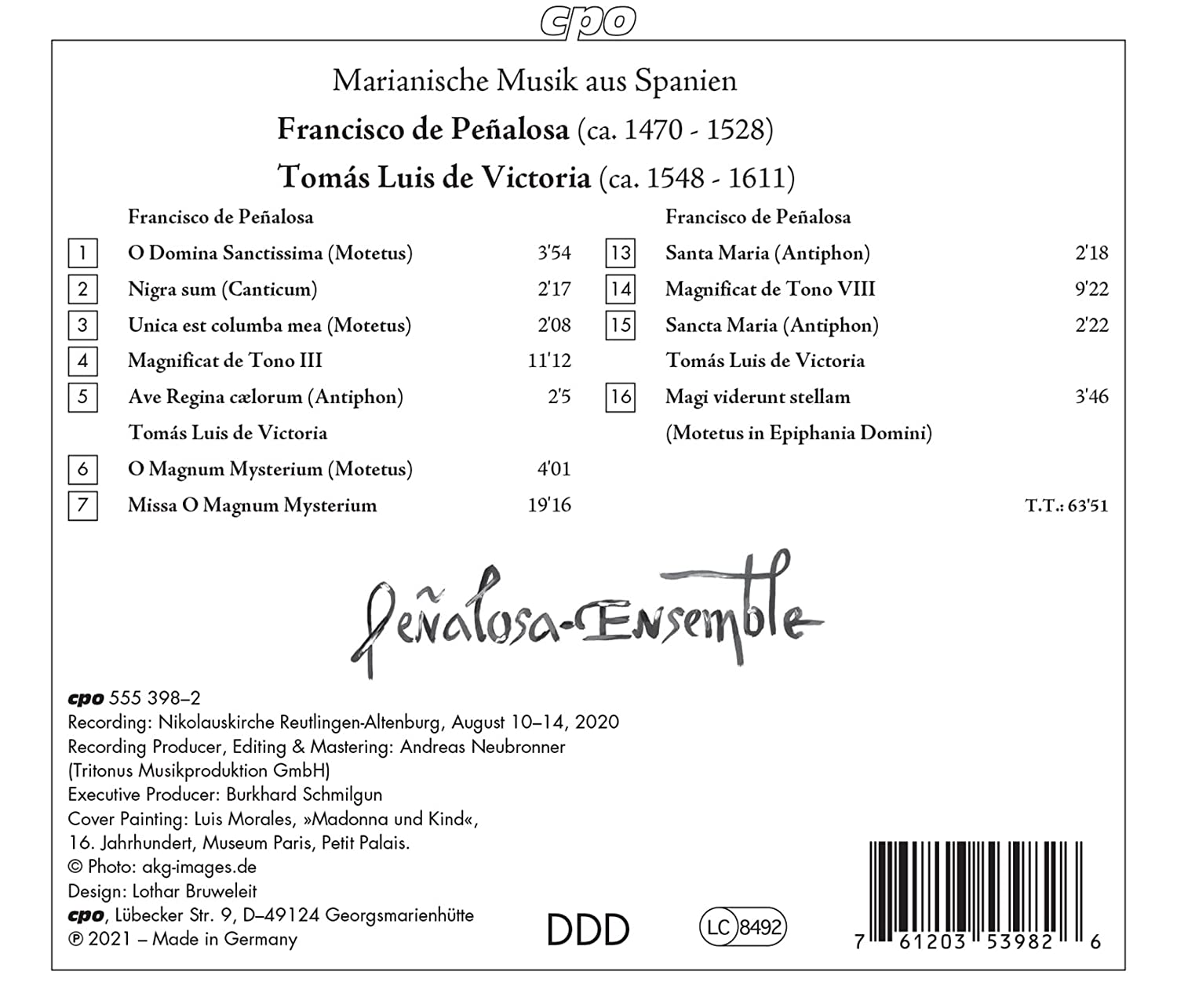 Penalosa Ensemble 페냘로사와 빅토리아의 교회 음악 작품들 (Francisco de Penalosa; Tomas Luis de Victoria: Marian Music From Spain)