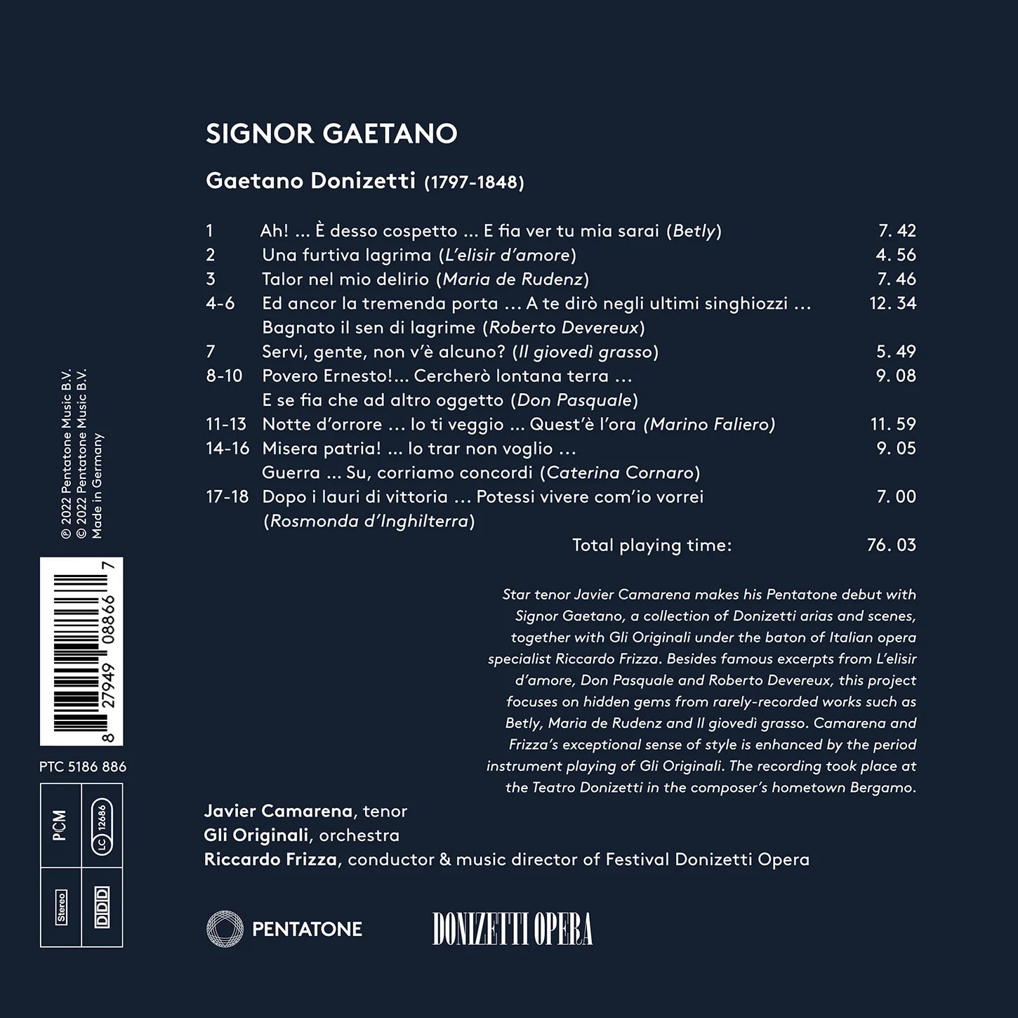 Javier Camarena 도니제티: 오페라, 아리아 작품집 (Signor Gaetano)