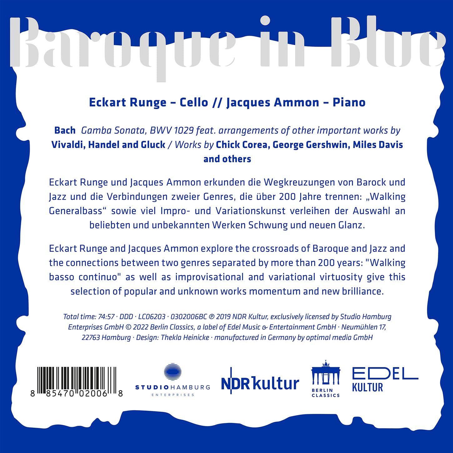Eckart Runge / Jacques Ammon 바로크 인 블루 - 첼로와 피아노로 듣는 다양한 음악 (Baroque in Blue) 
