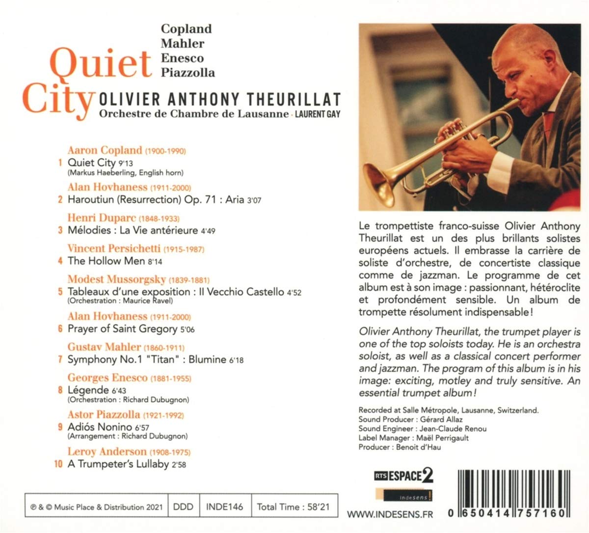 Olivier Anthony Theurillat 올리비네 안토니 퇴리야 트럼펫 연주집 (Quiet City)