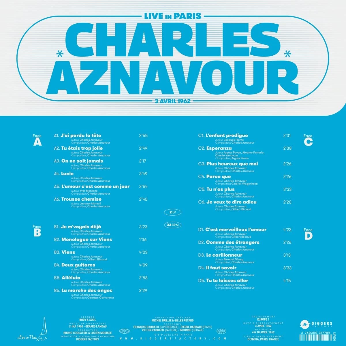 Charles Aznavour (샤를 아즈나부르) - Live in Paris, The Great Parisian Concert Series [2LP] 