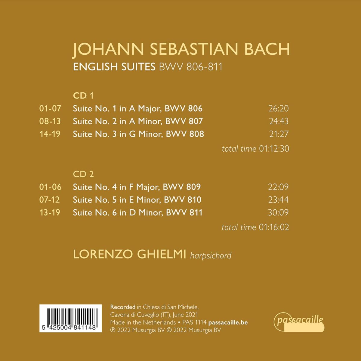 Lorenzo Ghielmi 바흐: 영국 모음곡 1-6번 (Bach: English Suites, BWV 806-811)