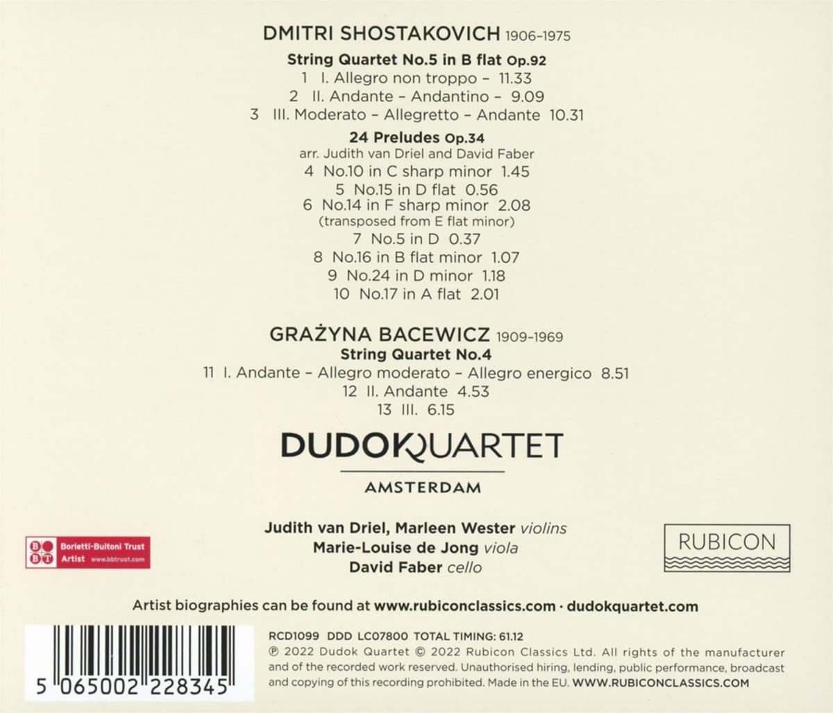 Dudok Quartet 쇼스타코비치: 현악 사중주 5번 / 그라지나 바체비츠: 현악 사중주 4번 (Reflections - Shostakovich / Bacewicz)