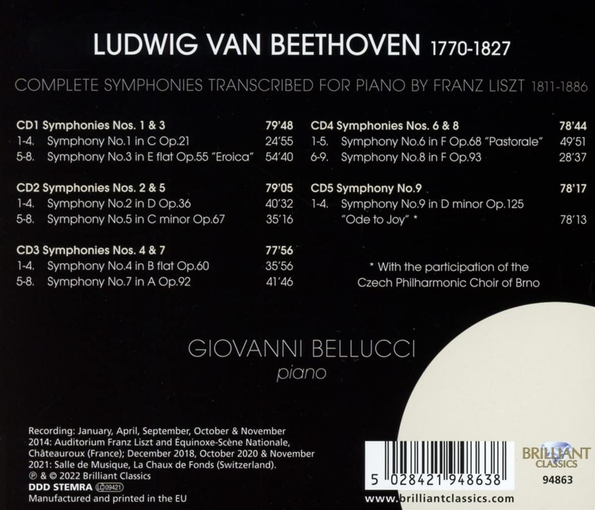 Giovanni Bellucci 베토벤: 교향곡 전곡 [리스트 피아노 편곡 버전] (Liszt-Beethoven: The 9 Symphonies) 