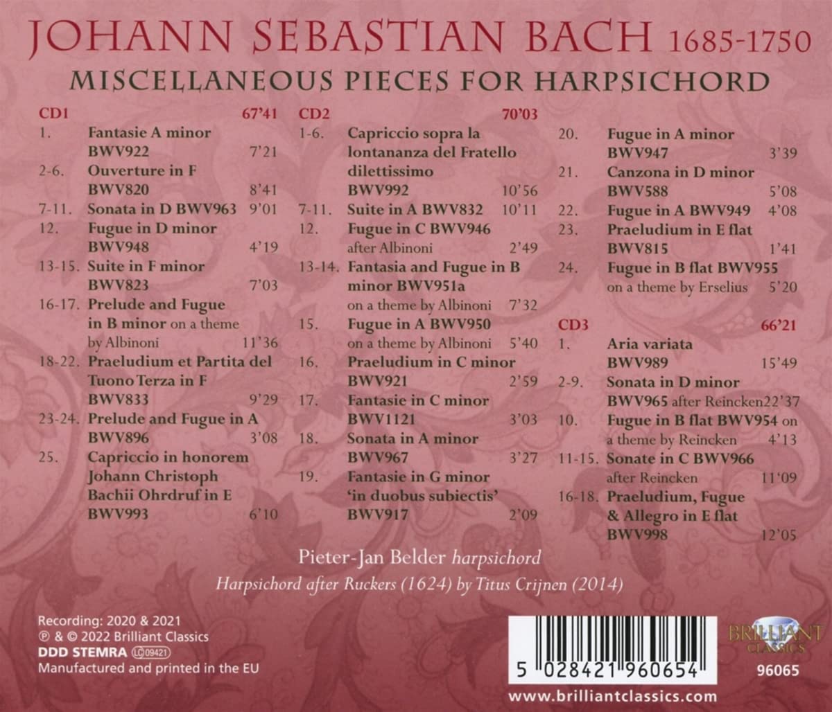 Pieter-Jan Belder 바흐: 하프시코드를 위한 소품들 (J.S. Bach: Miscellaneous Pieces for Harpsichord)