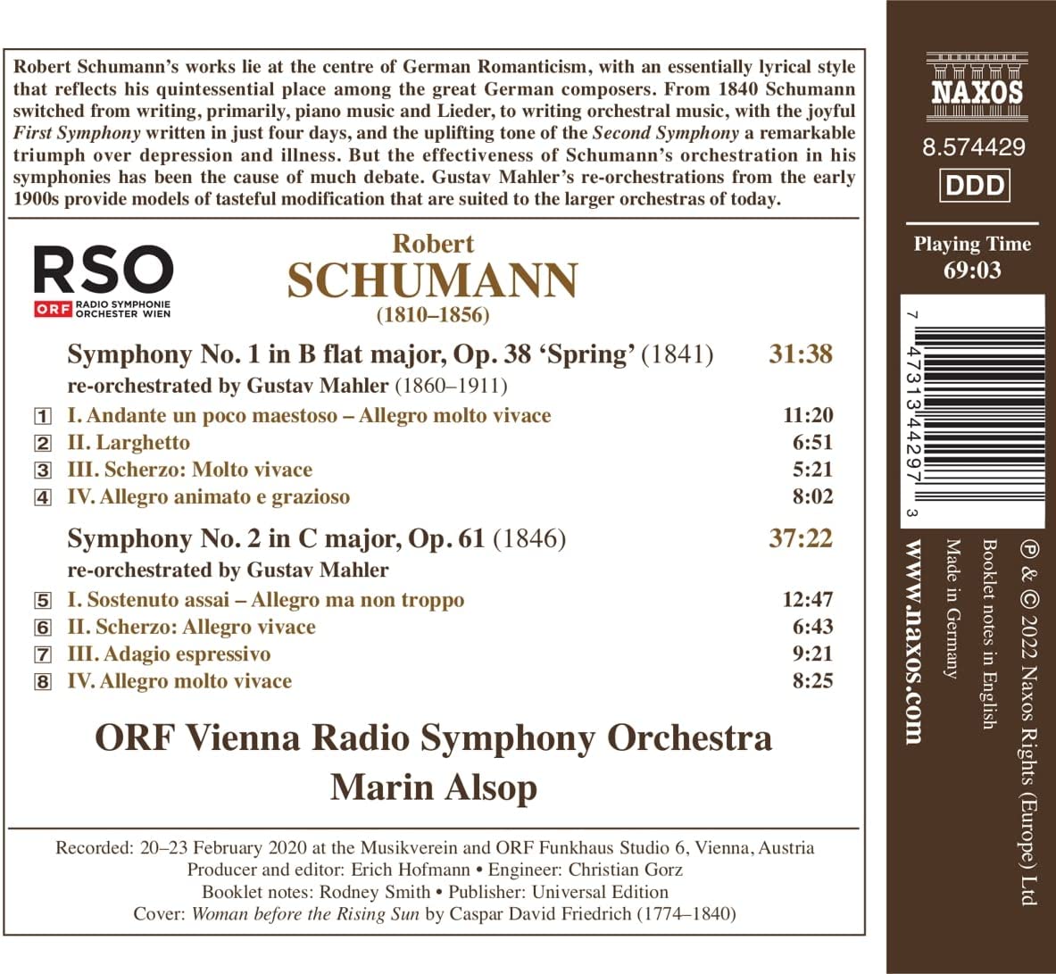Marin Alsop 슈만: 교항곡 1번, 2번 [말러 편곡판] (Schumann: Symphony Nos. 1 & 2 [Re-orchestrated by Mahler])