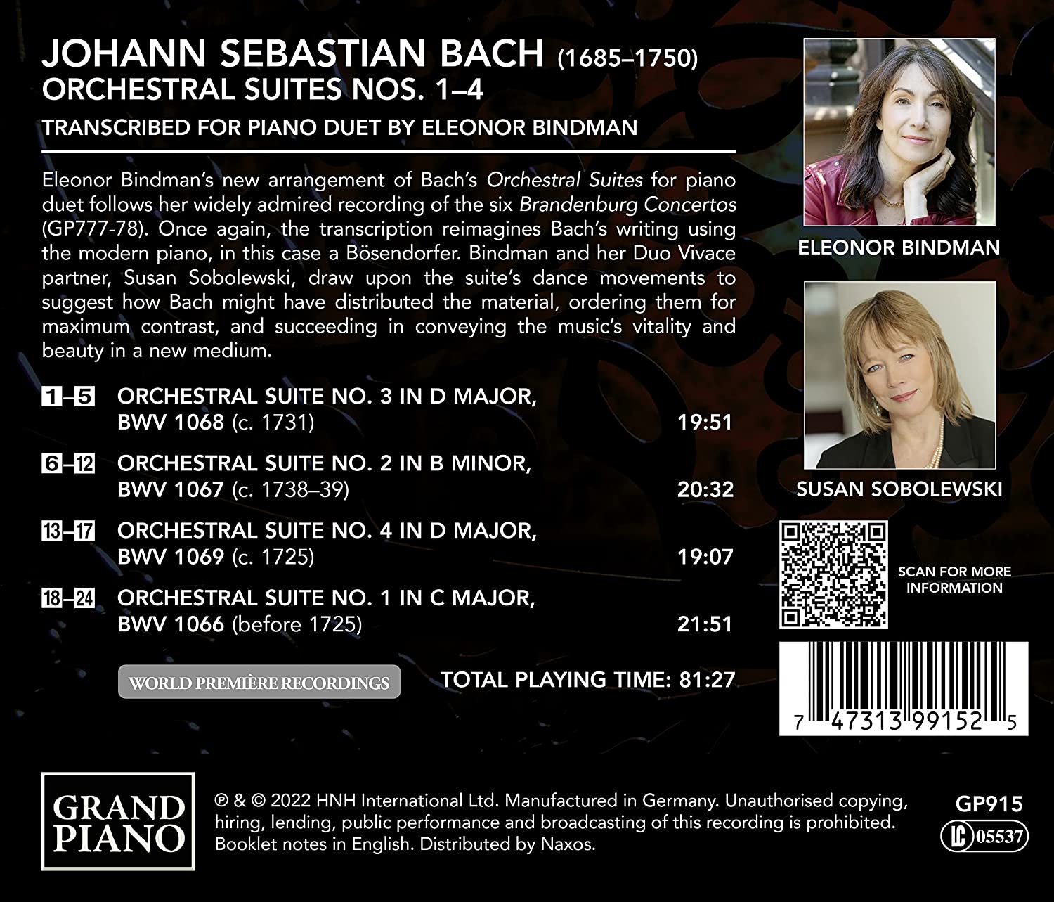 Eleonor Bindman / Susan Sobolewski 바흐: 관현악 모음곡 1~4번 [피아노 이중주 버전] (J.S. Bach: Orchestral Suites)