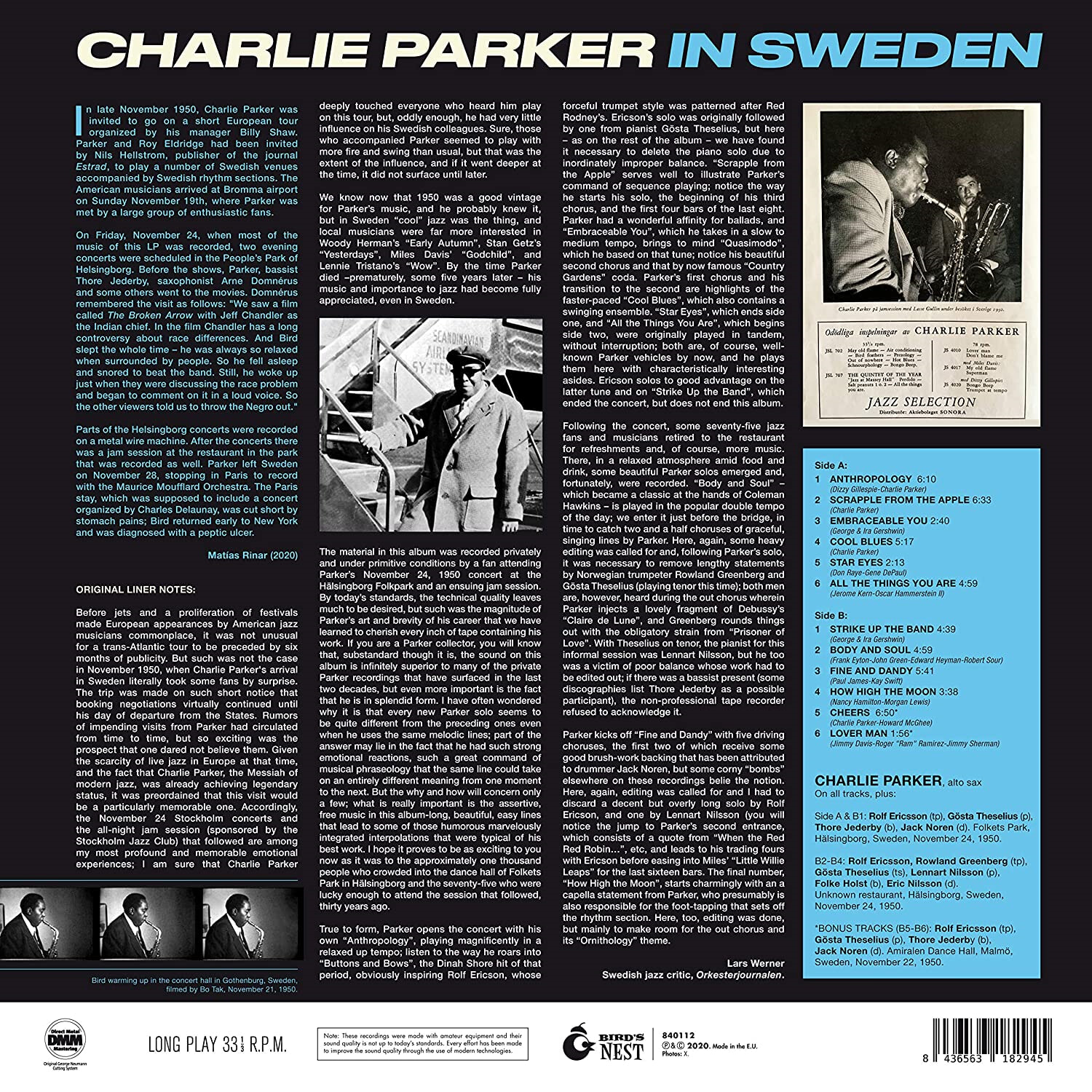 Charlie Parker (찰리 파커) - In Sweden [블루 컬러 LP]