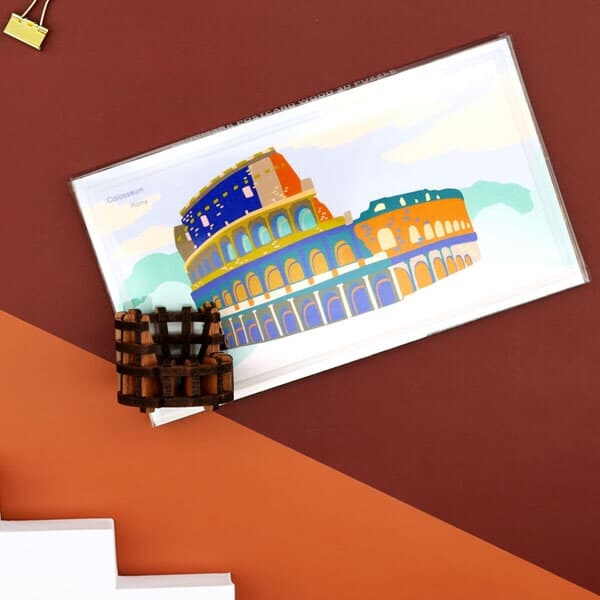 [WOODSUM / 우드썸] 콜로세움 랜드마크 포스트카드 원목3D퍼즐 - 원목입체퍼즐  DIY 건축물만들기 랜드마크만들기