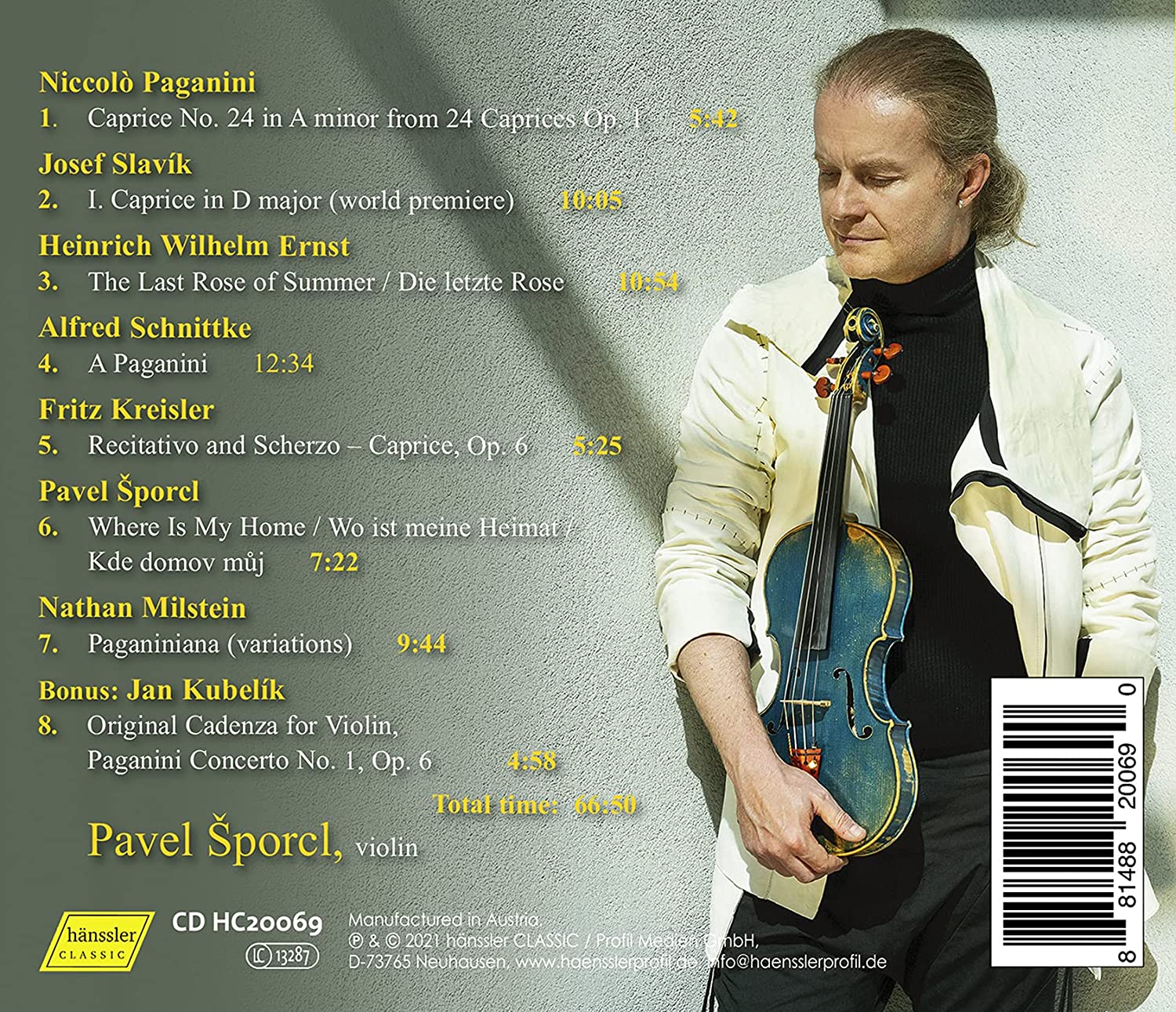 Pavel Sporcl 파가니니, 슬라비크, 에른스트, 슈니트케, 크라이슬러, 밀스타인, 쿠벨리크의 무반주 작품들 (Paganiniana: Works for Violin)