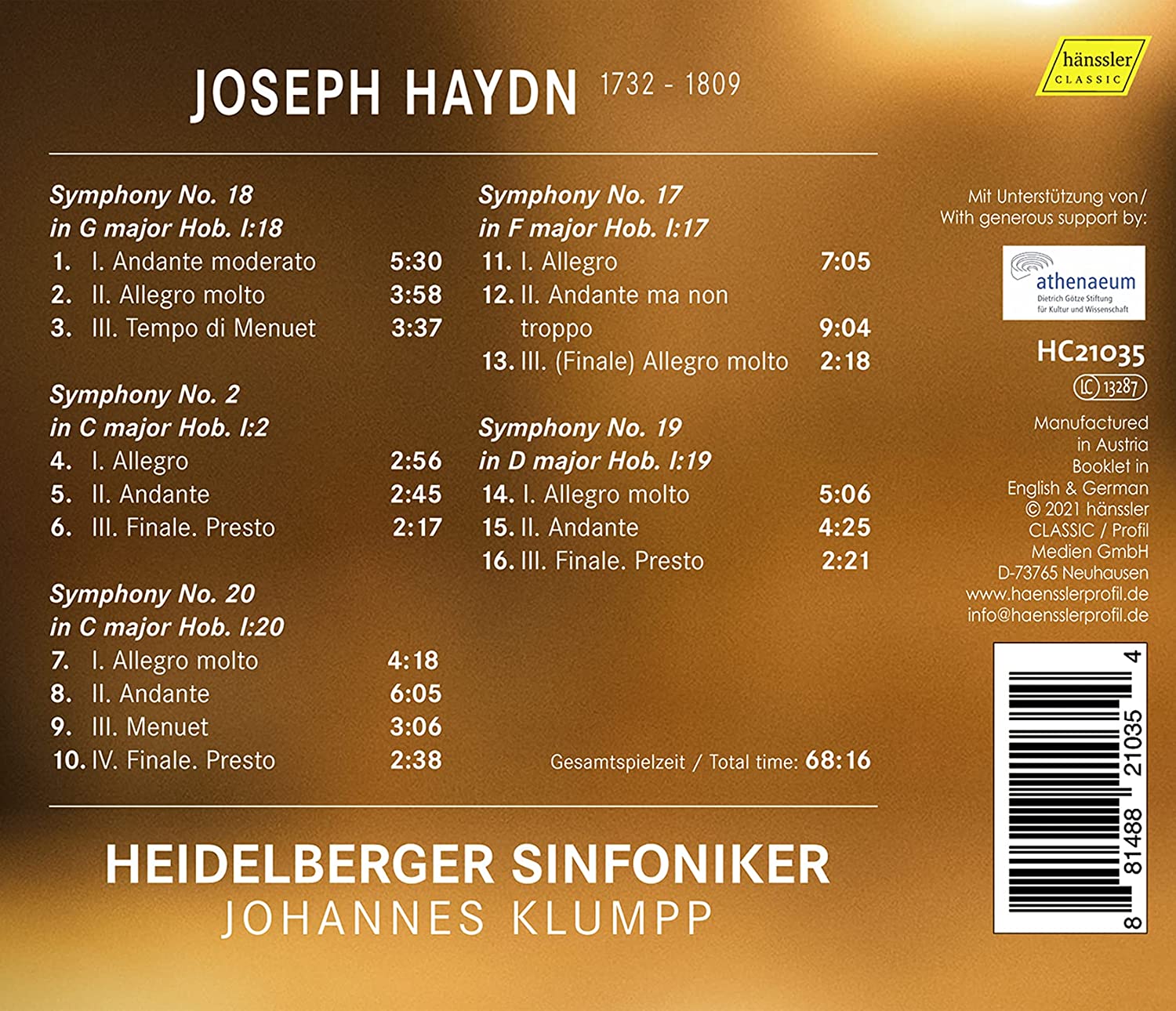 Johannes Klumpp 하이든: 교향곡 2번, 17번, 18번, 19번, 20번 (Haydn: Complete Symphonies, Vol. 25)