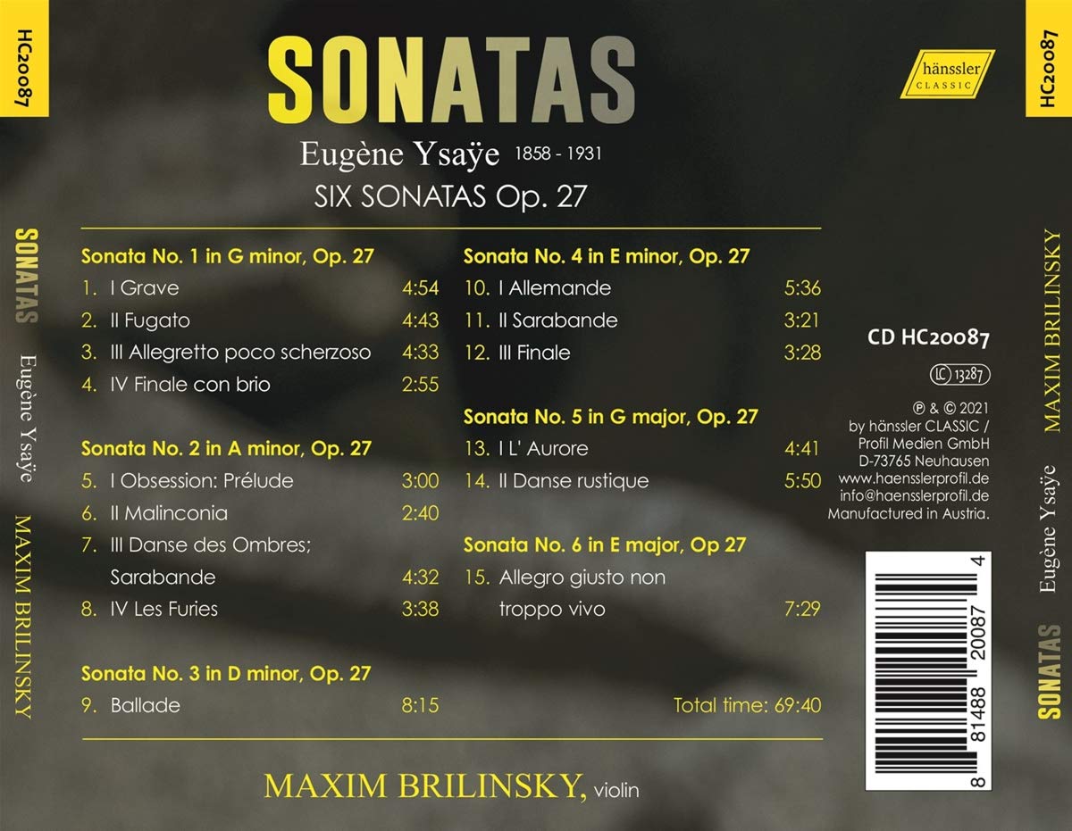 Maxim Brilinsky 이자이: 무반주 바이올린 소나타 1-6번 (Ysaye: Six Violin Sonatas op.27)