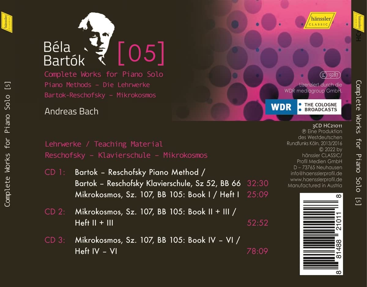 Andreas Bach 버르토크: 피아노 작품 5집 - '미크로코스모스', '버르토크-레쇼프스키 피아노 교습' (Bartok: Complete Works for Piano Solo Vo.5 - Bartok-Reschofsky Piano Method, Mikrokosmos)
