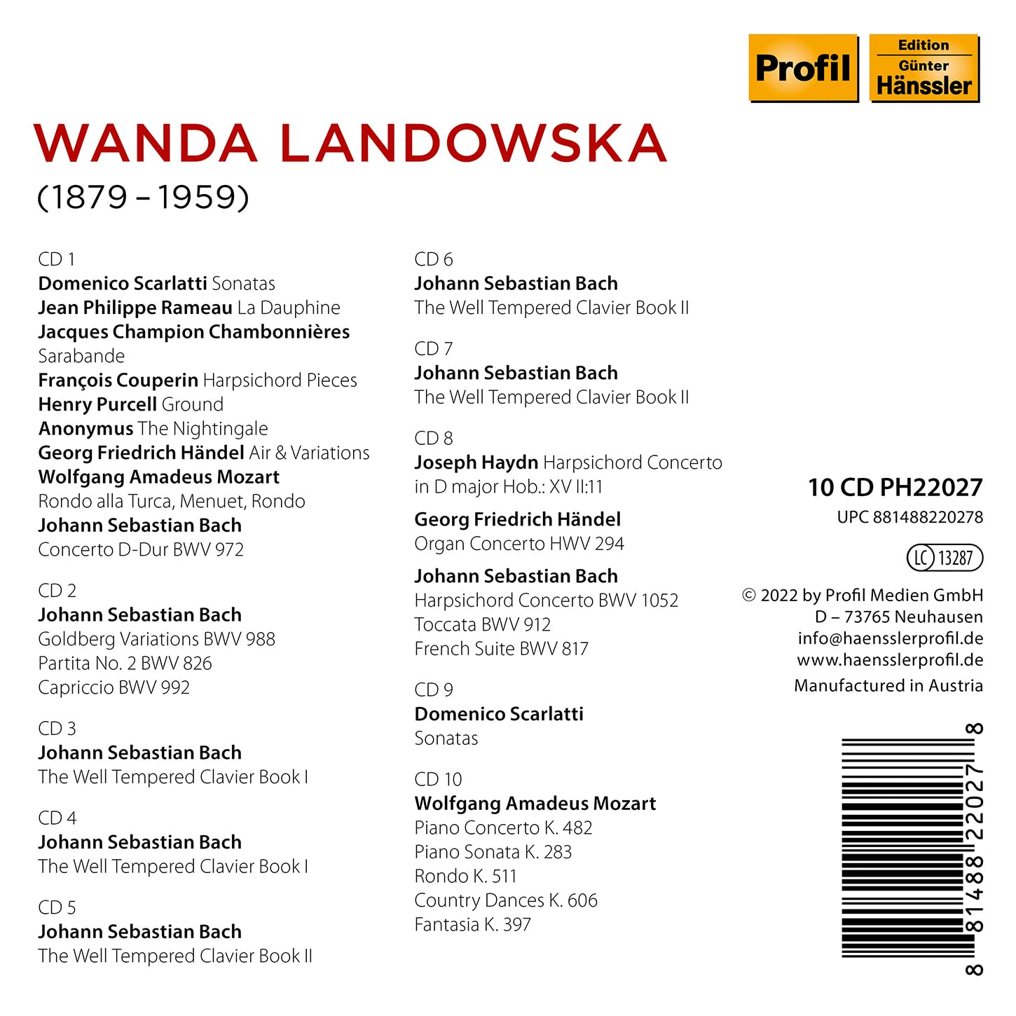 Wanda Landowska 반다 란도프스카 하프시코드, 피아노 연주집 (Wanda Landowska Plays Bach / Mozart / Handel / Scarlatti / Rameau)
