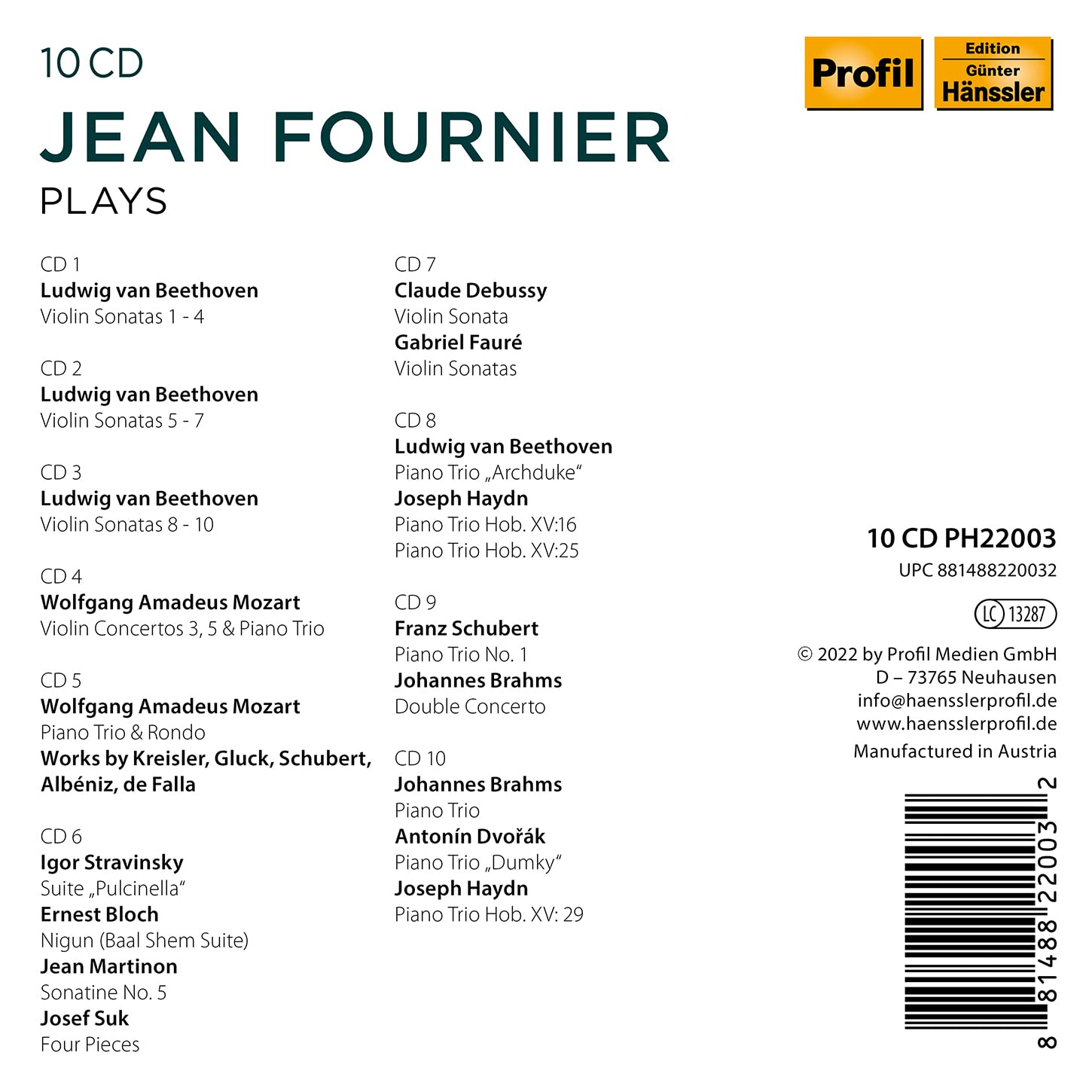 Jean Fournier 장 푸르니에 바이올린 연주집 (Jean Fournier Plays Beethoven / Mozart / Schubert etc)