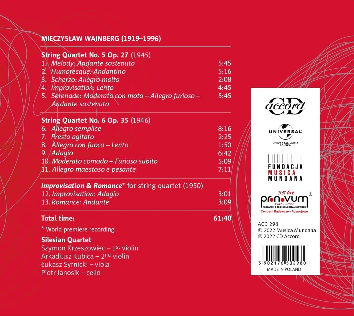 Silesian Quartet 바인베르크: 현악사중주 5, 6번, 즉흥곡과 로망스 (Mieczyslaw Wajnberg: String Quartets Nos. 5 & 6)