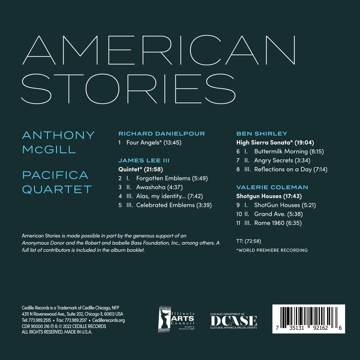 미국 사회, 역사, 자연, 인물 등을 노래한 현대 실내악곡 모음집 (American Stories)